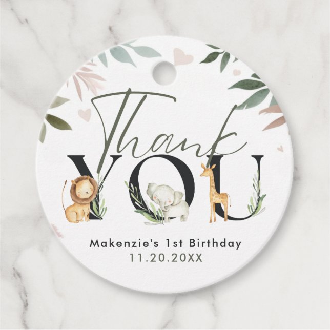 Wild One Safari 1. Geburtstag Party Geschenkanhänger (Vorderseite)