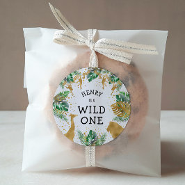 Wild One Safari 1. Geburtstag Party Green Gold Runder Aufkleber