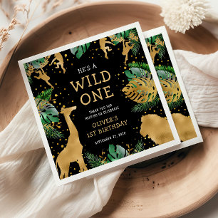 Wild One Safari 1. Geburtstag Party Grün Schwarz Serviette