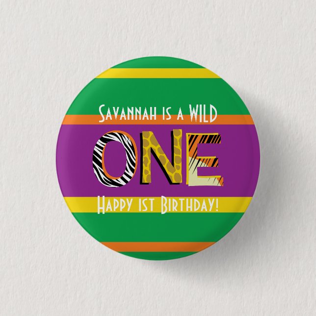 Wild One Safari 1. Geburtstag Party Kind Button (Vorderseite)
