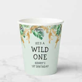Wild One Safari 1. Geburtstag Pastel Green Gold Pappbecher