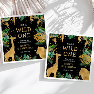 Wild One Safari 1. Geburtstagsfeier Grün Schwarz Serviette