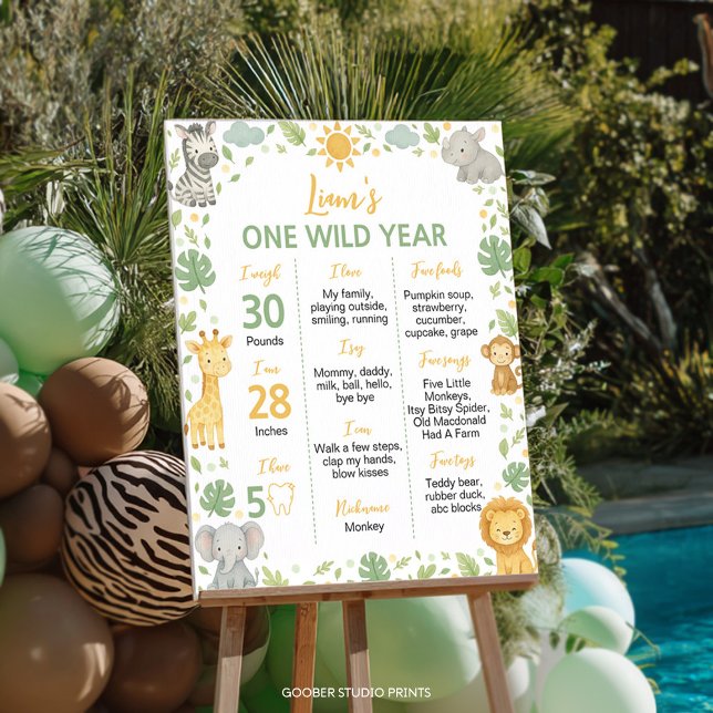 Wild One Safari 1st Birthday Milestone Sign Poster (Von Creator hochgeladen)