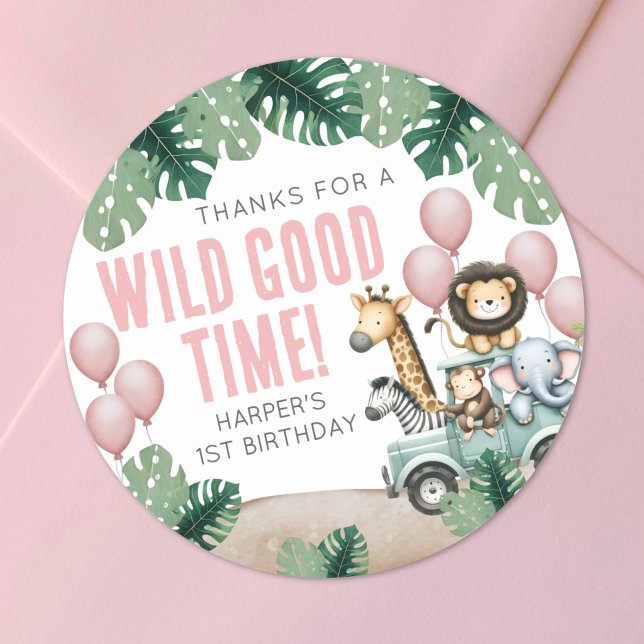 Wild One Safari 1st Birthday Runder Aufkleber (Wild One Safari 1st Birthday Classic Round Sticker )
