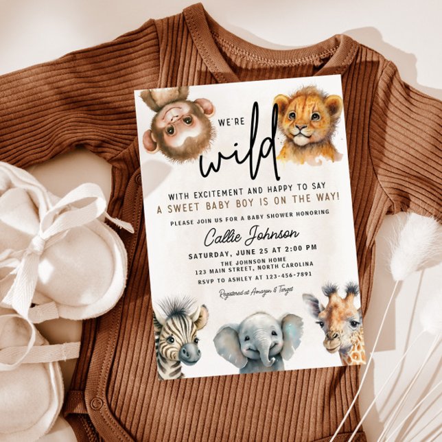 Wild One Safari Animal Baby Shower Einladung (Von Creator hochgeladen)