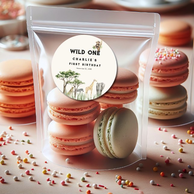 Wild One Safari Animal Birthday Runder Aufkleber (Wild One Sticker)