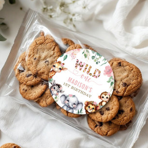 Wild One Safari Animal Blush Floral 1. Geburtstag Runder Aufkleber