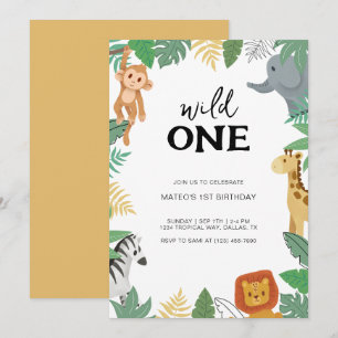 Wild One Safari Animal First Birthday Party Einladung