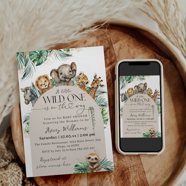 Wild One Safari Animal Jungle Modern Baby Shower Einladung (Von Creator hochgeladen)