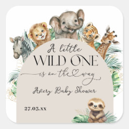 Wild One Safari Animal Jungle Modern Baby Shower Quadratischer Aufkleber