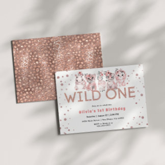 Wild One Safari Animal Rose Gold 1st Birthday Girl Einladung