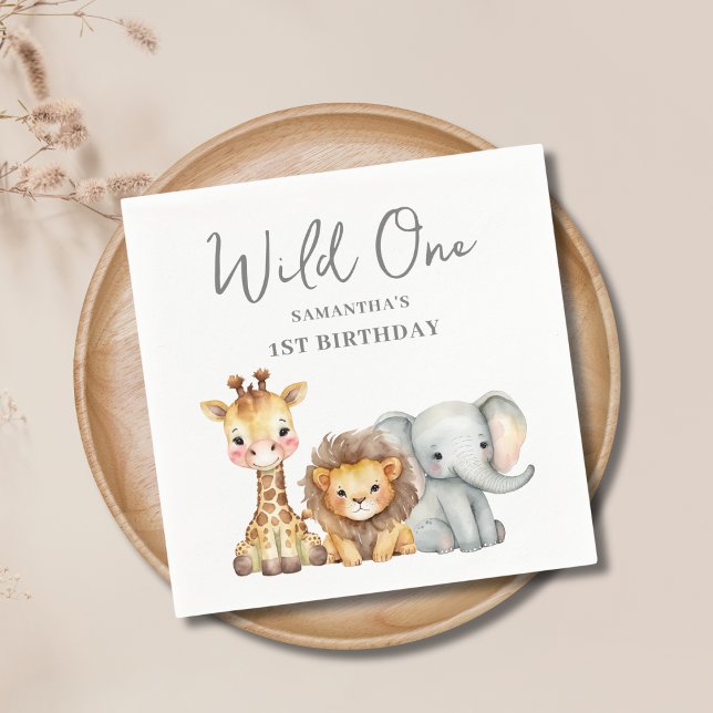 Wild One Safari Animal zum Geburtstag Serviette (Von Creator hochgeladen)