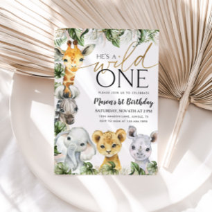 Wild One Safari Animals 1. Geburtstag Boys Invitat Einladung