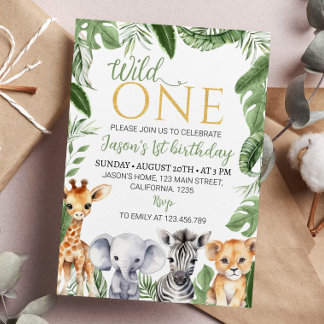 Wild One Safari Animals 1. Geburtstag Einladung