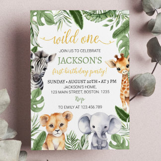 Wild One Safari Animals 1. Geburtstag Einladung