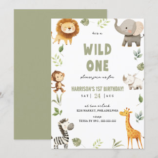Wild One Safari Animals 1. Geburtstag Einladung