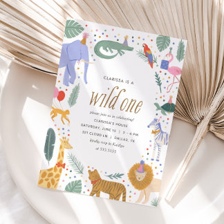 Wild One Safari Animals 1. Geburtstag Party Einladung