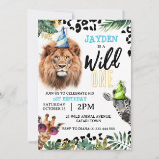 Wild One Safari Animals 1. Geburtstag Party Einladung