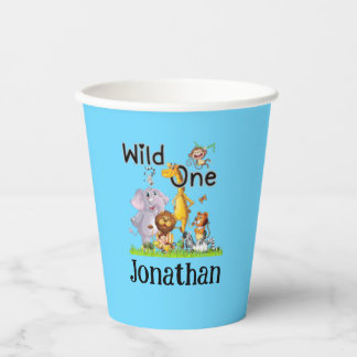 Wild One Safari Animals 1st Birthday cartoon Invit Pappbecher