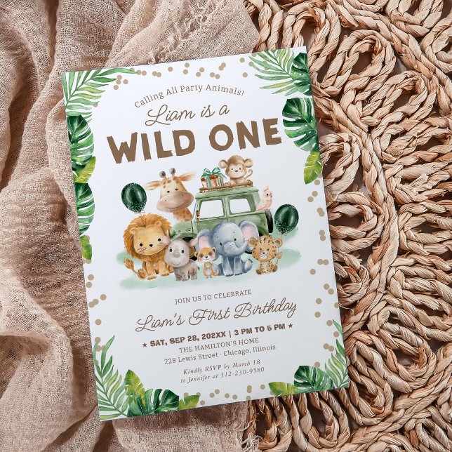 Wild One Safari Animals 1st Birthday Einladung (Von Creator hochgeladen)