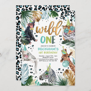Wild One Safari Animals 1st Boy Birthday Party  Einladung