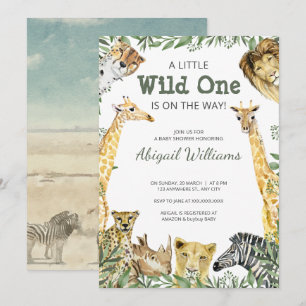 Wild One Safari Animals Baby Shower Einladung