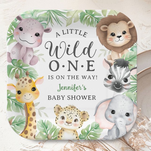 Wild One Safari Animals Baby Shower Gender Neutral Pappteller (Von Creator hochgeladen)