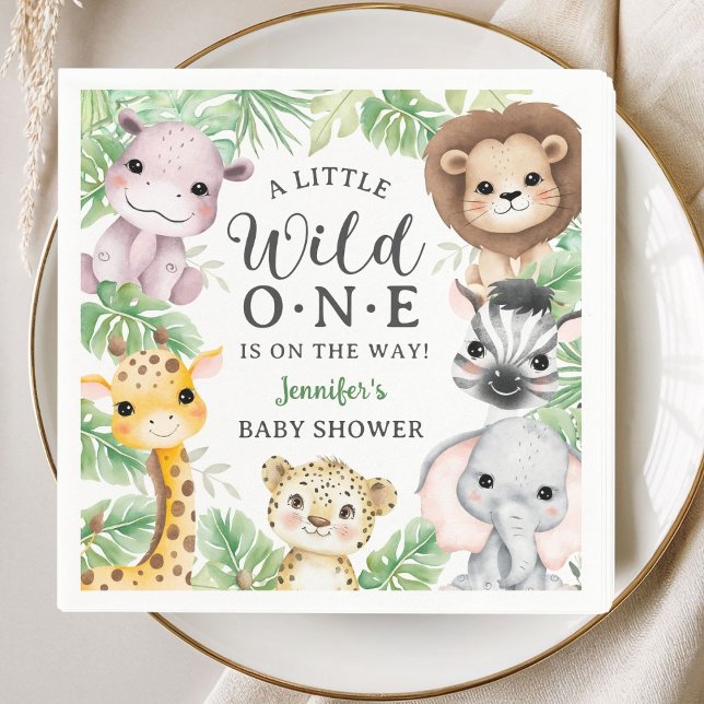 Wild One Safari Animals Baby Shower Gender Neutral Serviette (Von Creator hochgeladen)