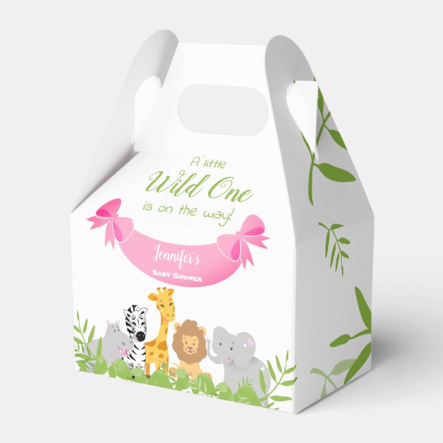 Wild One Safari Animals Baby Shower Girl Favor Box Geschenkschachtel (Vorderseite)