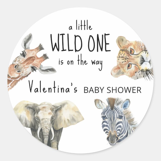 Wild One Safari Animals Baby Shower Runder Aufkleber (Vorderseite)