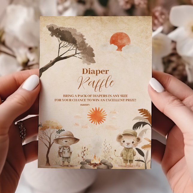 Wild One Safari Animals Boy Baby Raffle Diapper Begleitkarte (Von Creator hochgeladen)