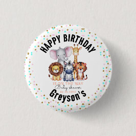 Wild One Safari Animals Boy Baby Shower Button
