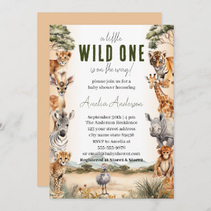 Wild One Safari Animals Boy Baby Shower Einladung