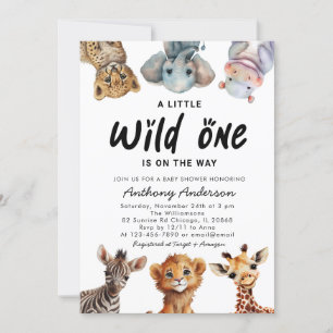 Wild One Safari Animals Boy Baby Shower Einladung