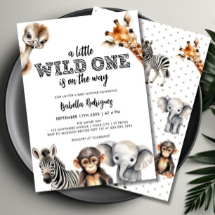 Wild One Safari Animals Boy Baby Shower Einladung