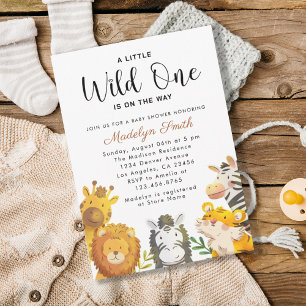 Wild One Safari Animals Boy Baby Shower Einladung