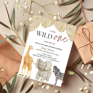 Wild One Safari Animals Boy Baby Shower Einladung