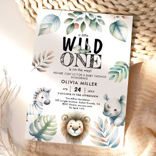 Wild One Safari Animals Boy Baby Shower Einladung