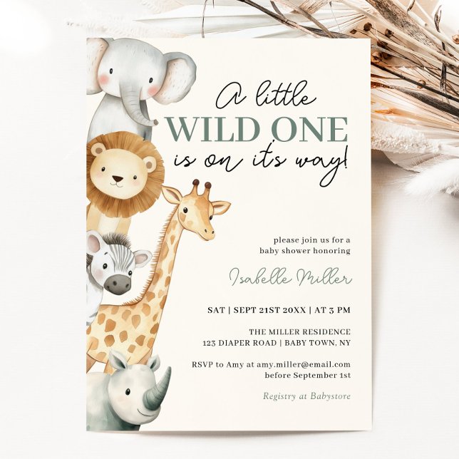 Wild One Safari Animals Boy Baby Shower Einladung (Wild One Safari Animals Boy Baby Shower Invitation)