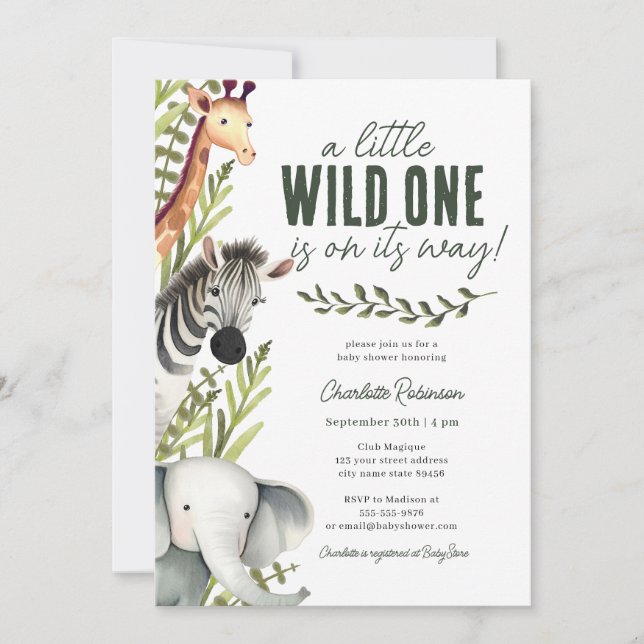 Wild One Safari Animals Boy Baby Shower Einladung (Vorderseite)