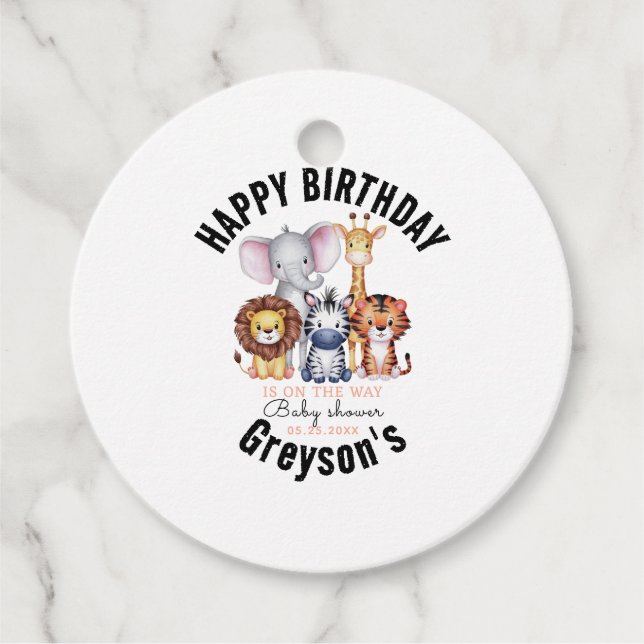 Wild One Safari Animals Boy Baby Shower Geschenkanhänger (Vorderseite)