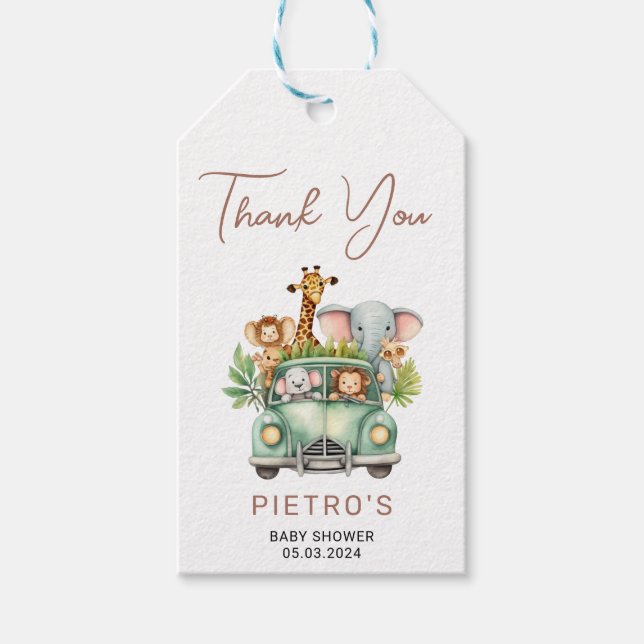 Wild One Safari Animals Boy Baby Shower Geschenkanhänger (Vorderseite)
