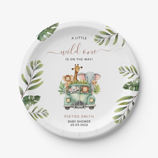Wild One Safari Animals Boy Baby Shower Pappteller (Vorderseite)