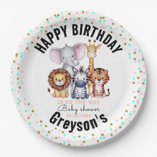 Wild One Safari Animals Boy Baby Shower Pappteller