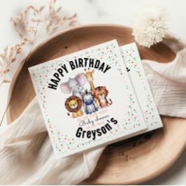 Wild One Safari Animals Boy Baby Shower Serviette