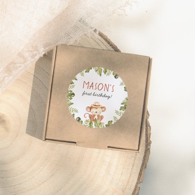 Wild One Safari Animals Boy Birthday Party Runder Aufkleber (Von Creator hochgeladen)