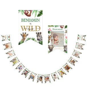 Wild One Safari Animals Boy's 1. Geburtstag Wimpelkette