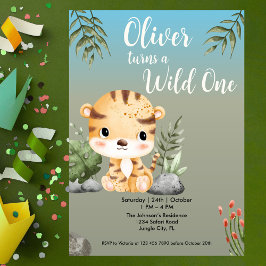Wild One Safari Animals Cute Tiger 1st Birthday Einladung
