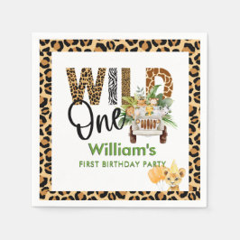 Wild One Safari Animals First Birthday Boy  Serviette