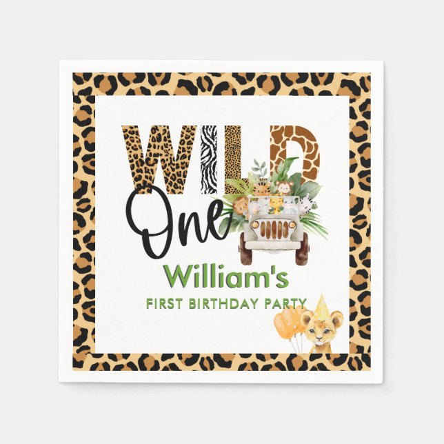 Wild One Safari Animals First Birthday Boy  Serviette (Vorderseite)